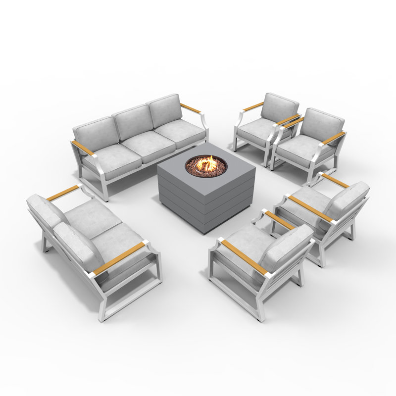 Wicker 9 - Person Patio Conversation Set with Cushions, White