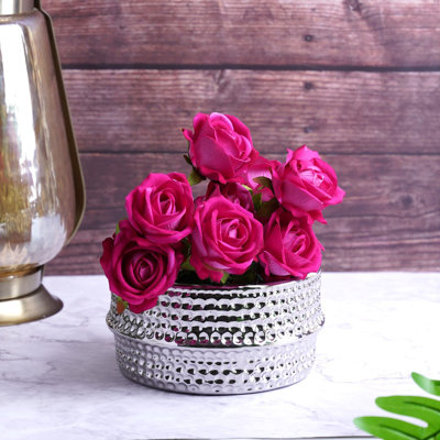 Mayssonet Silver Ceramic Bud Vase - Textured Chrome Finish