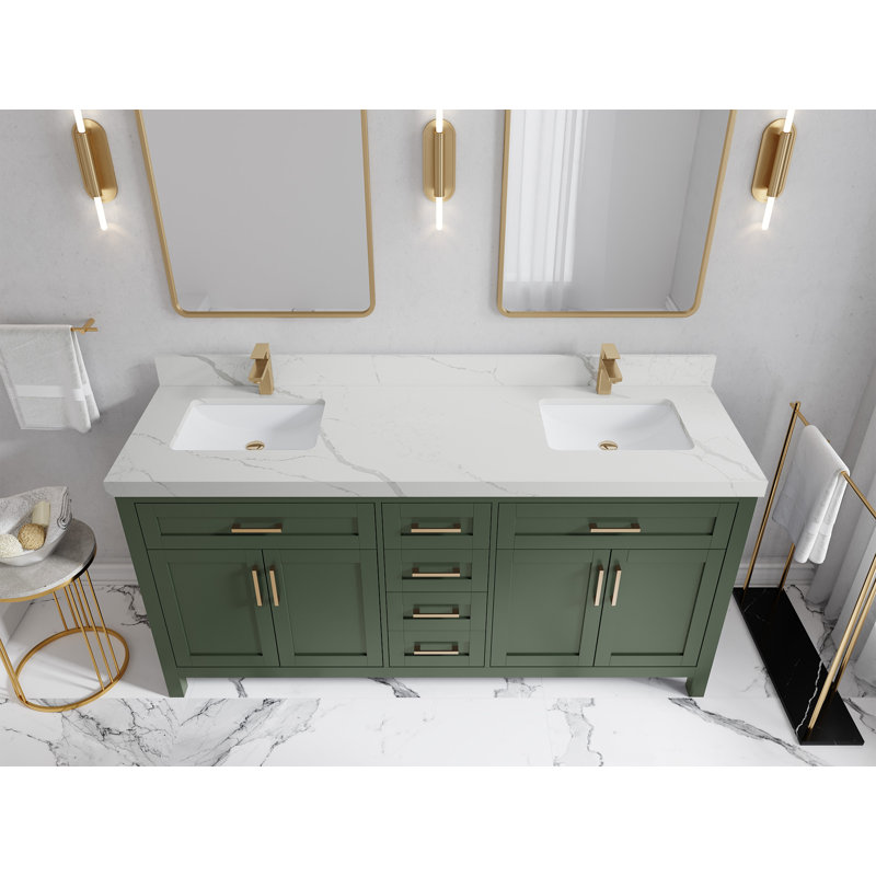 Ensemble de meuble-lavabo double 72 po Gurevich, Calacatta Laza, Étain vert