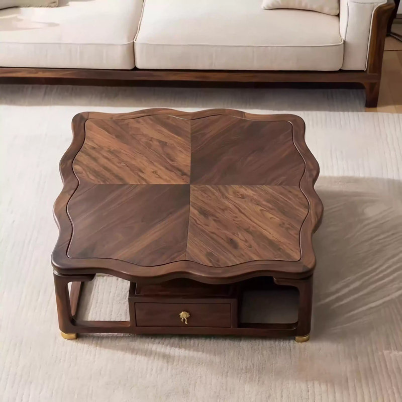 Table basse en bois de noyer noir, H 17,7 po x L 31,5 po x l 31,5 po