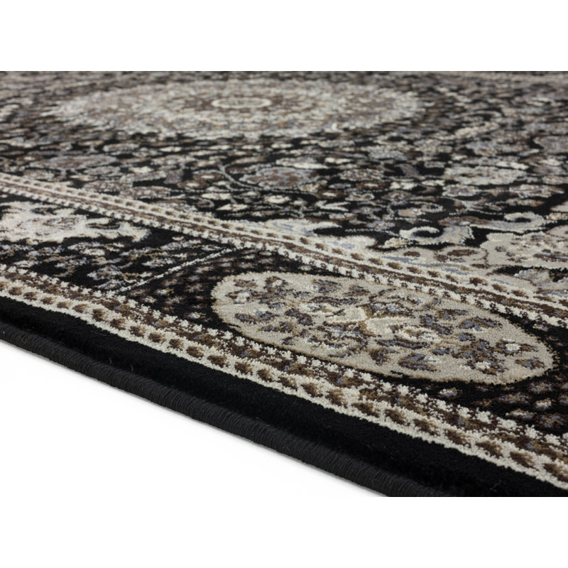 Tapis noir/crème à tisser électrique Devansh, Tapis de couloir 2 pi 8 po x 8 pi 1 po