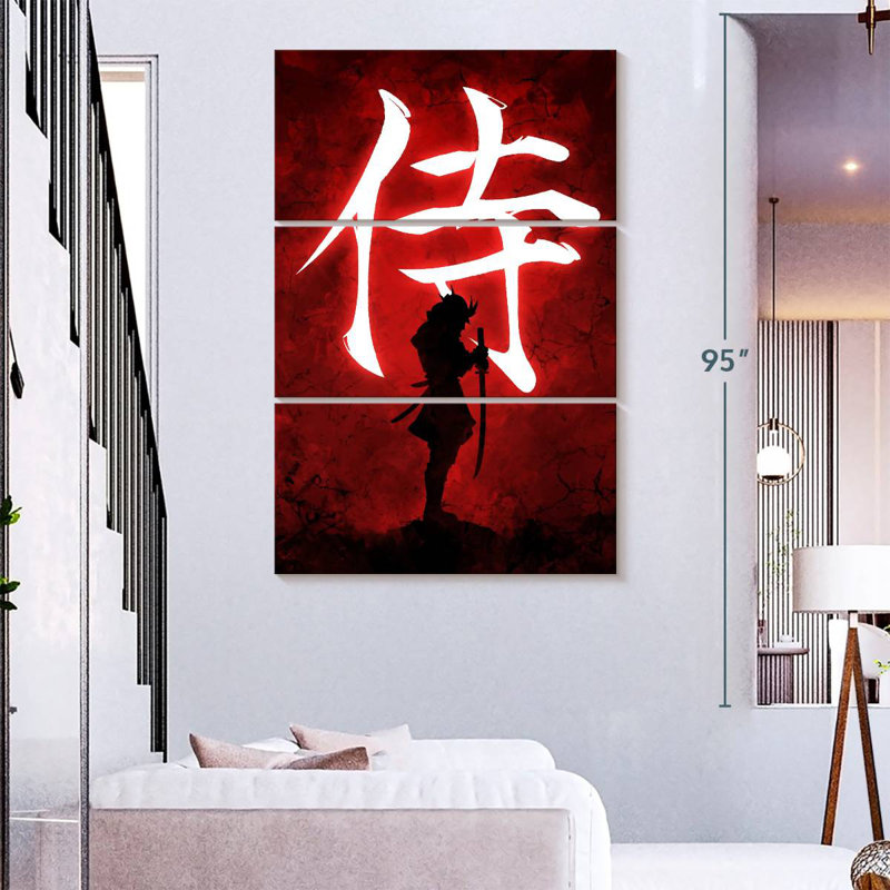 Leisha Samurai sur fond rouge, H 74 po x l 48 po