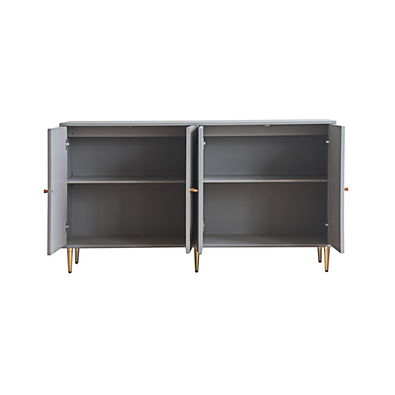 Modern  Lacquered 4 Door Wooden Cabinet Sideboard Buffet Server Cabinet Storage Cabinet, Gray