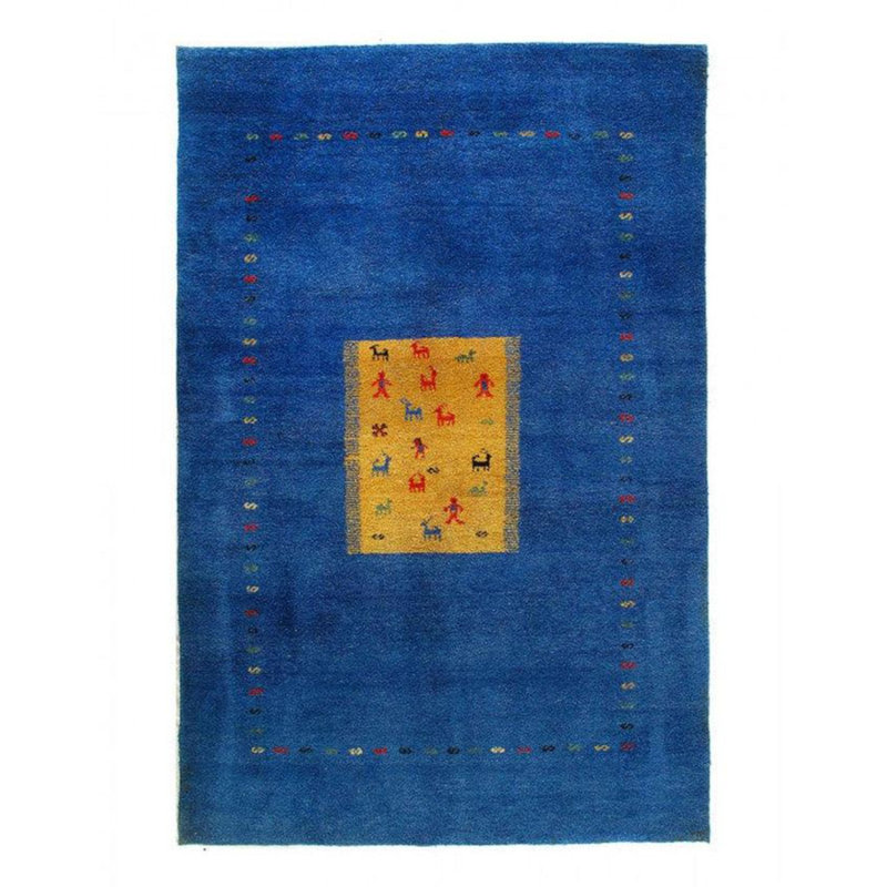 No Pattern and Not Solid Color Handmade Rectangle 6' x 9' Cotton/Wool Area Rug in Blue/Black/Gold/Red