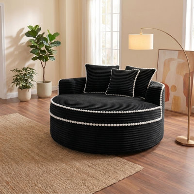 Round Convertible Memory Foam Sofa Bed with Cup Holder and Storage