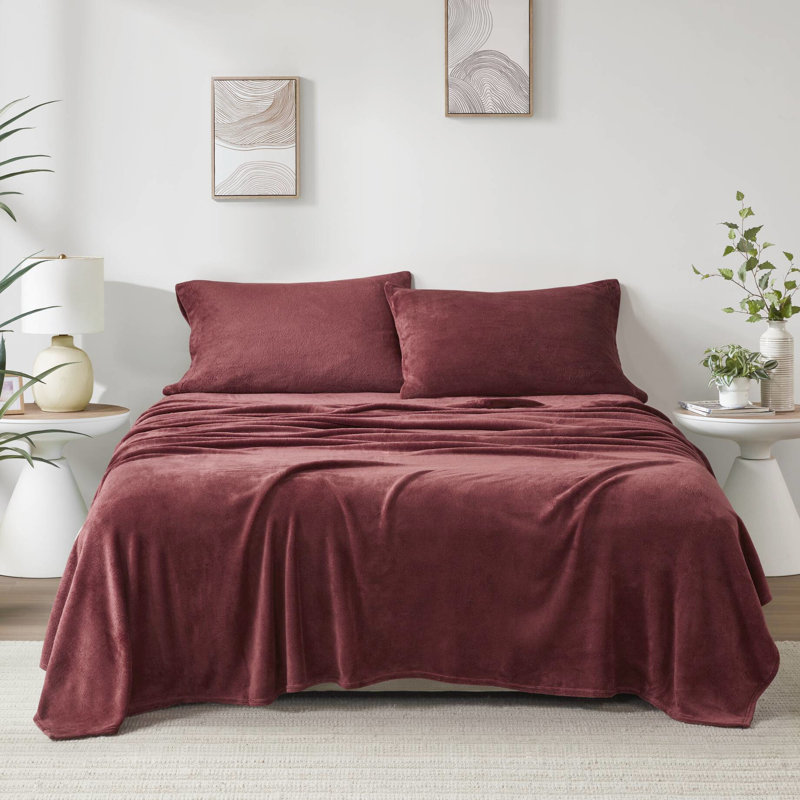 Ensemble de 4 draps pleine grandeur de couleur bourgogne - 100% ultra doux et confortable