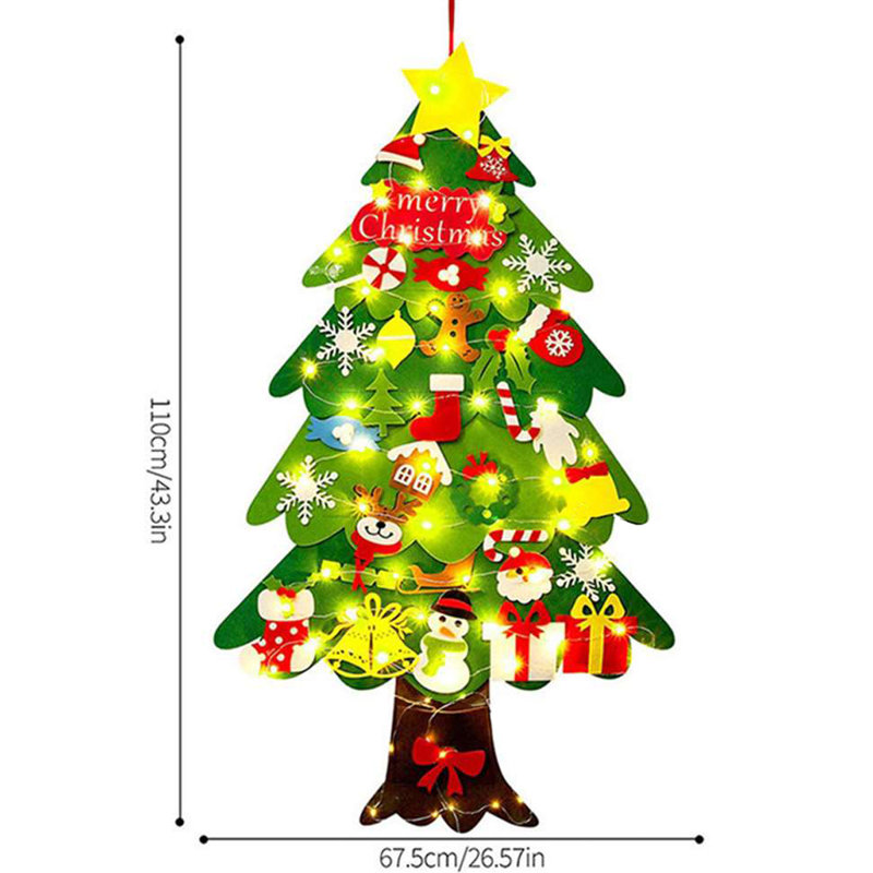 Ensemble 33 pièces d'arbre de Noël en feutre bricolage avec guirlandes de lumières, 43 po x 26,5 po