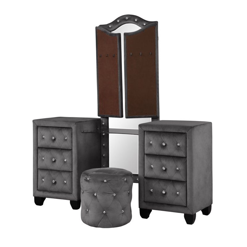 Ensemble de chambre avec coiffeuse 4 pièces Mikilah, Grand, Grey