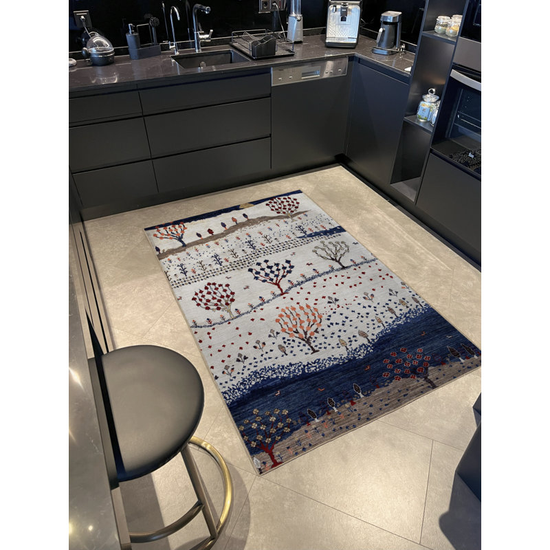Tapis décoratif bleu et beige, Rectangle 3 pi 9,81 po x 6 pi 6,74 po