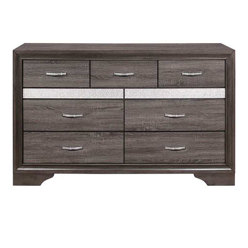 Keaisha 9 Drawer Dresser, Gray/Silver Glitter