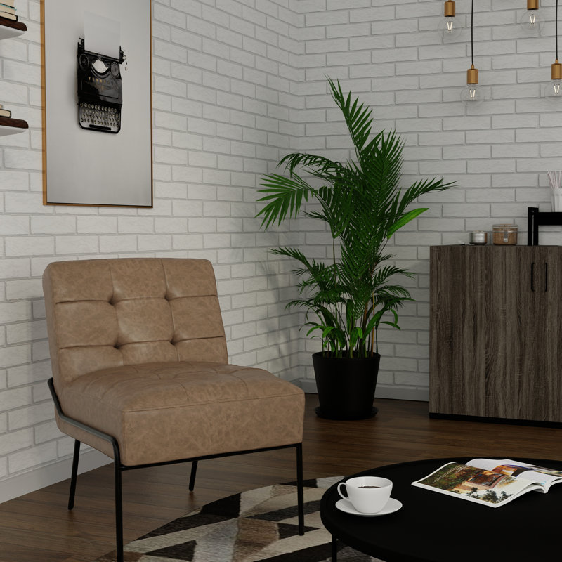 Chaise d'appoint sans accoudoirs en cuir Schaible, Similicuir brun