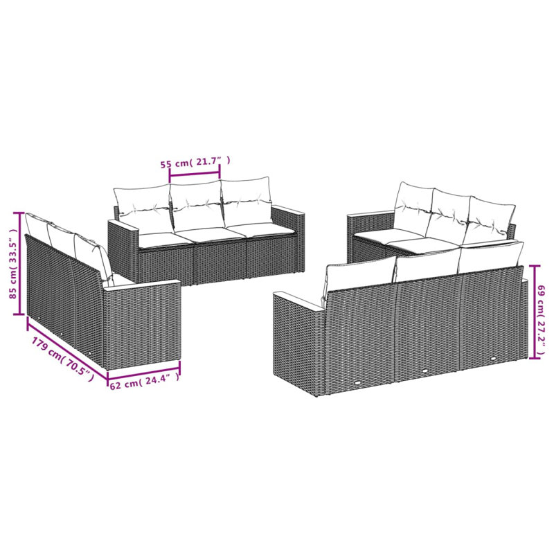  Garden Sofa Set Black, Cream White, Cream White, Black