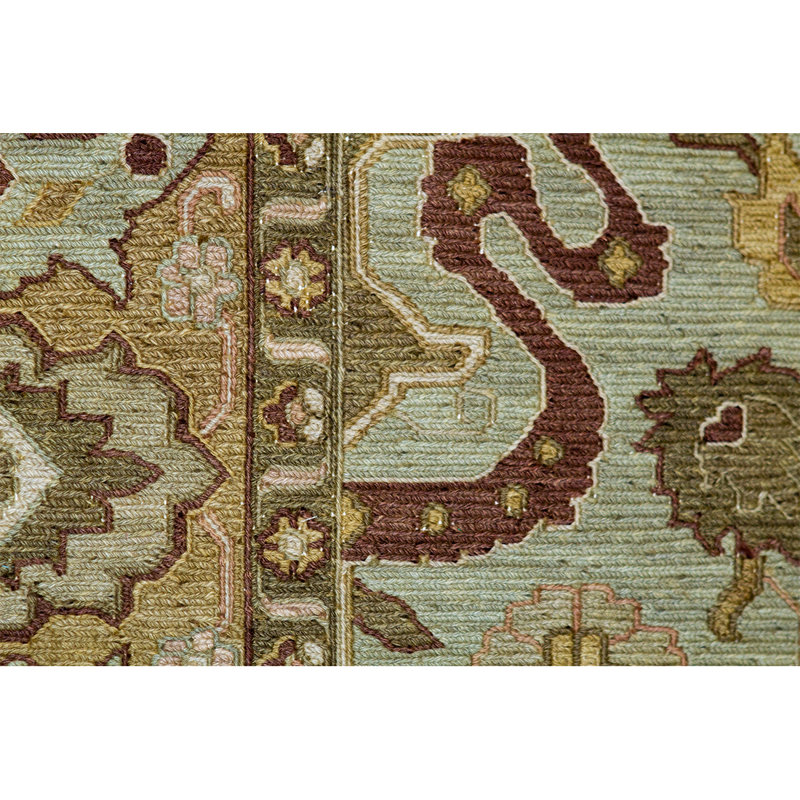 Tapis vert clair et crème noué à la main de haute qualité