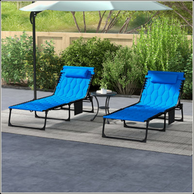 Folding Chaise Lounge Set With 5-Level Reclining Back, Outdoor Lounge Tanning Chair With Padded Seat, Side Pocket & Headrest For Beach, Yard, Patio