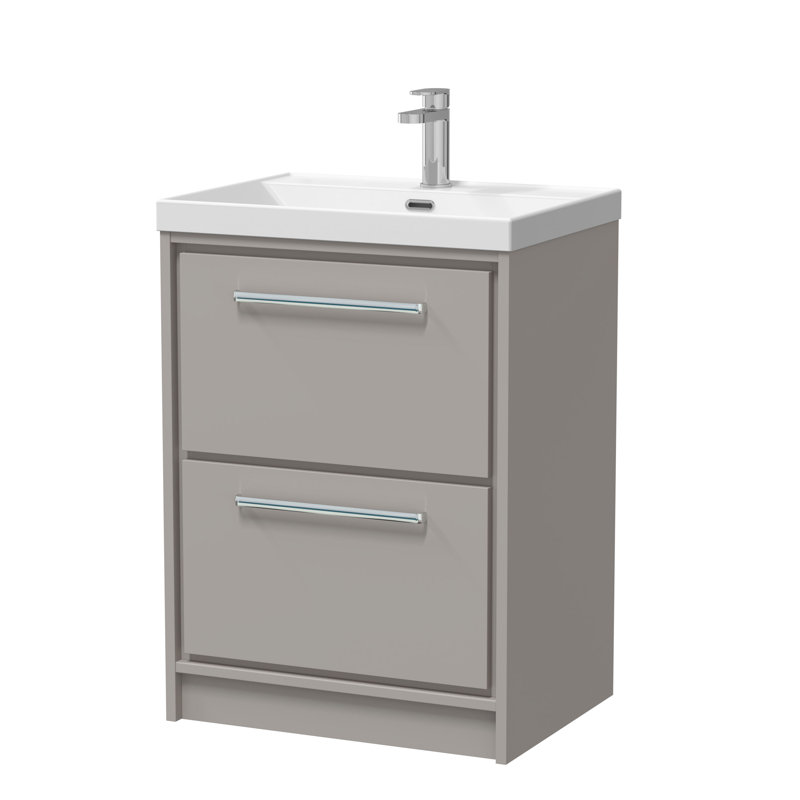 Hudson Reed Lille 600mm Fern Green 2 Drawer  Floor Standing Vanity Unit With 1 Tap Hole Basin, Pebble Grey, 61cm W