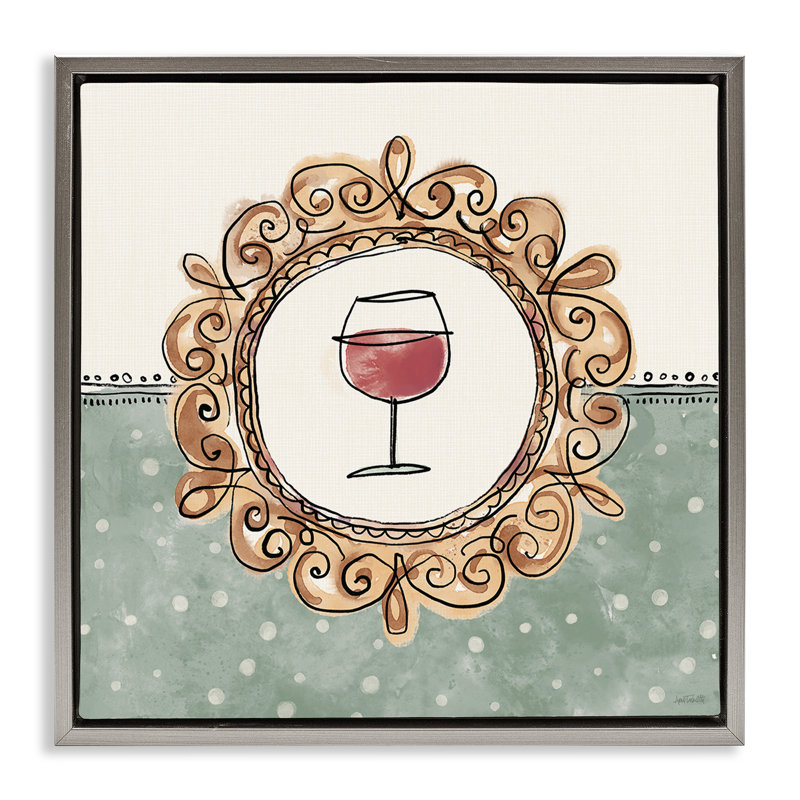 «Wine with Classic Border», art mural encadré par Anne Tavoletti, H 25 po x l 25 po, Cadre flottant gris lustré