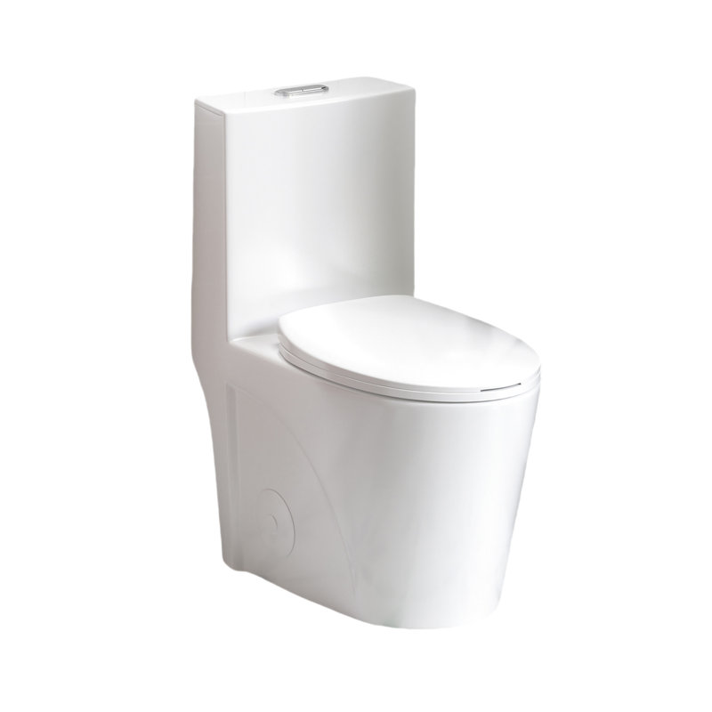 Une toilette de salle de bain, chasse double 1,1 / 1,6, siège à fermeture douce, céramique, chasse d'eau brillante blanche, cuve allongée, hauteur du fauteuil confortable