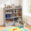 Bibliothèque pour enfants, armoire de rangement pour jouets, cloison ouverte à trois couches, quatre tiroirs avec poulies, structure en bois sécuritaire, imperméable et facile d'entretien-1487472068