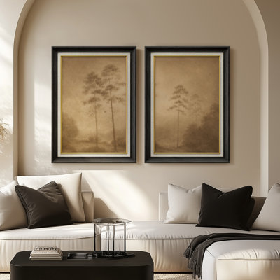 «Misty Sepia Forest Landscape», ensemble de 2 reproductions d'art mural encadrées de qualité supérieure sur papier 26 po x 36 po