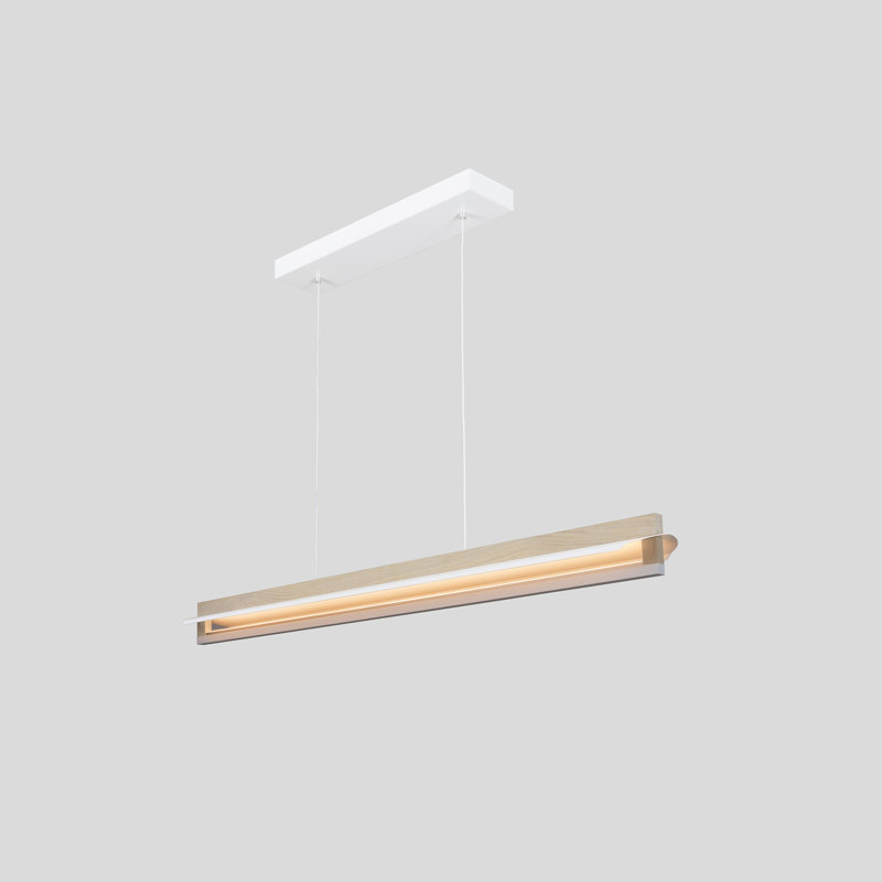Luminaire suspendu linéaire Nubis - Chêne blanc délavé - Pavillon blanc - Pavillon linéaire - DEL intégrée, 4000 K
