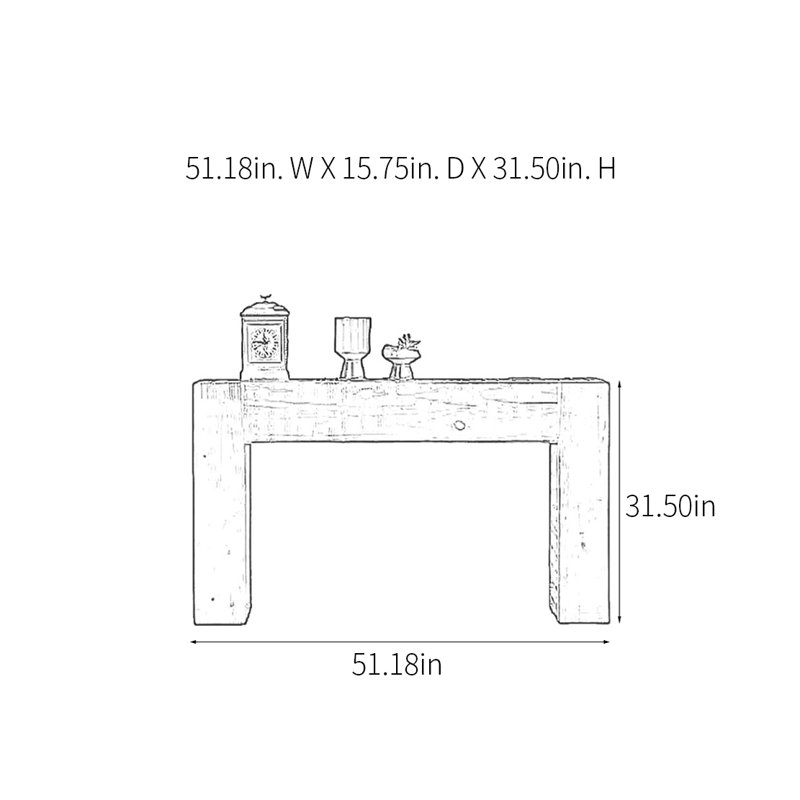 Console Retro Minimalist Art, H 31,5 po x l 51,18 po x P 15,75 po, Bois naturel