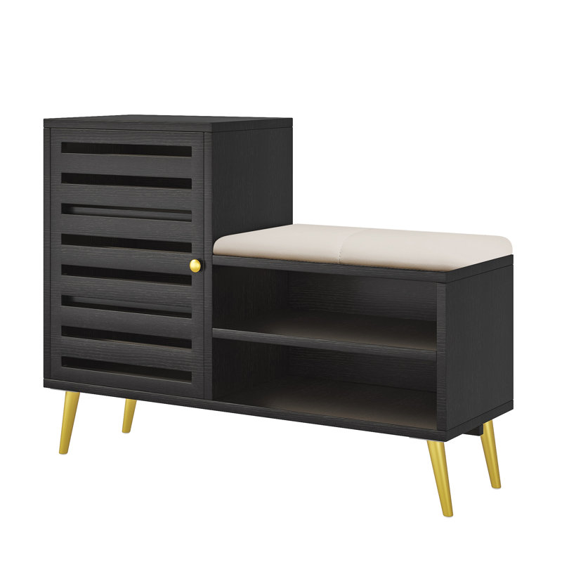 Banc de rangement pour chaussures avec siège à coussin Bonceton, Noir