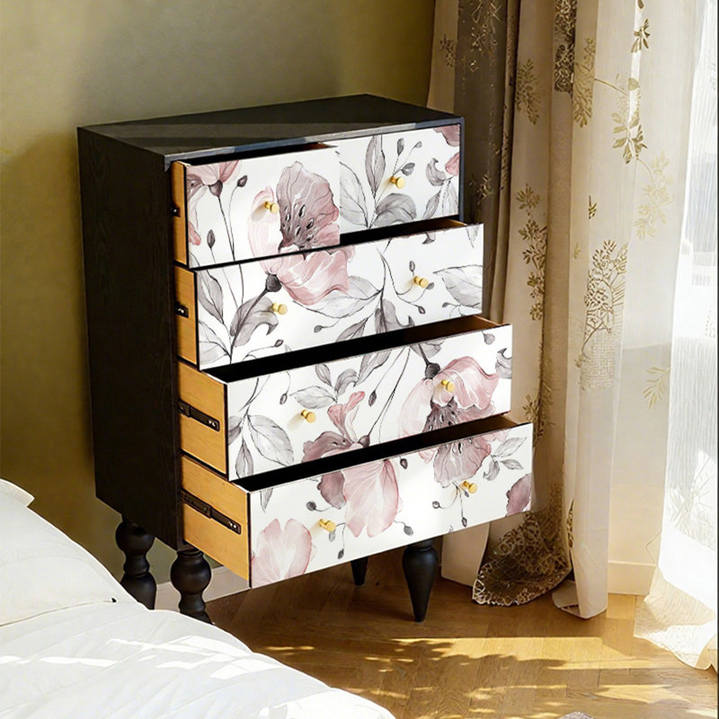 Commode durable à cinq tiroirs en pin
