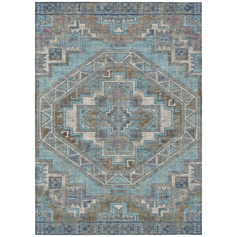 Machine Washable Indoor/Outdoor Chantille ACN2794 Global Rug, Teal, 10' x 14'