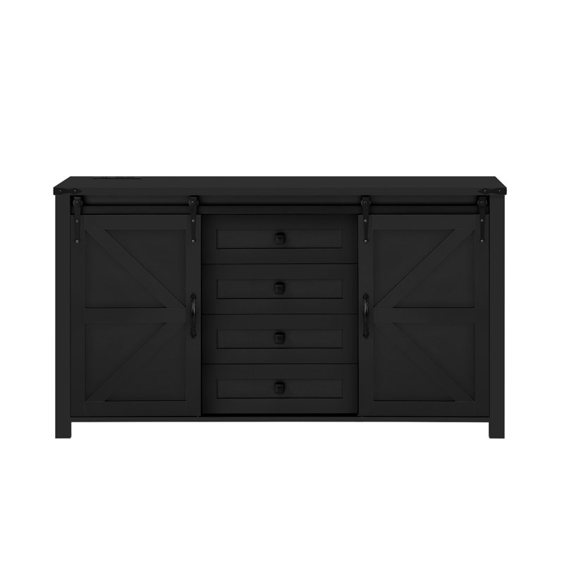 Buffet de 55,1 pouces avec rangement, Noir