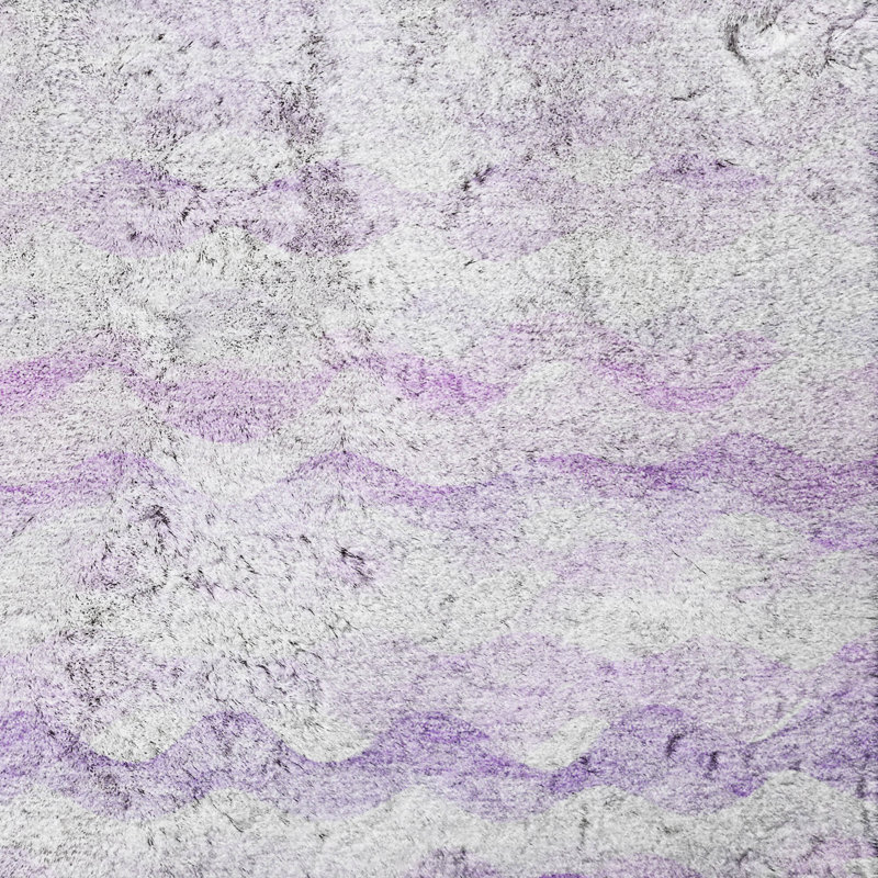 Premium Machine Washable Dream Shag ADS195 Ribbons Rug, 8' Round, Purple