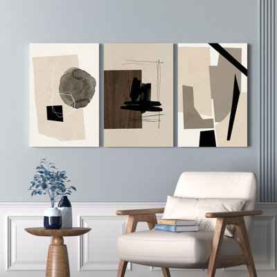 Formes géométriques abstraites et taches d'encre sur toile tendue, reproduction d'art sur toile, ensemble de 3, pour salon moderne, chambre à coucher ou bureau