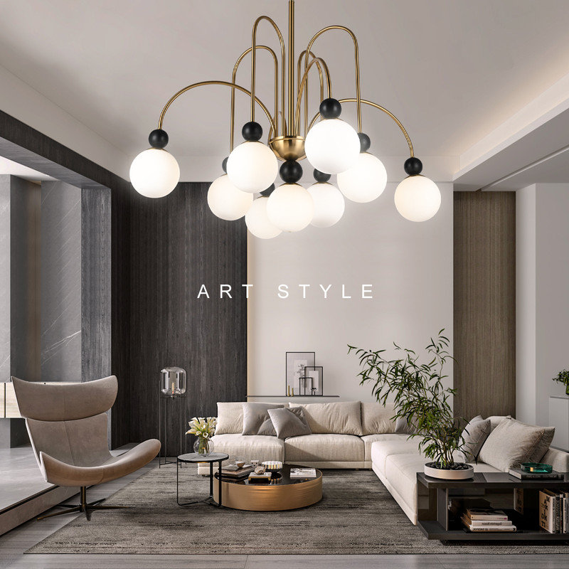 Lustre 32,3 "en cuivre et noir avec lumières, 9