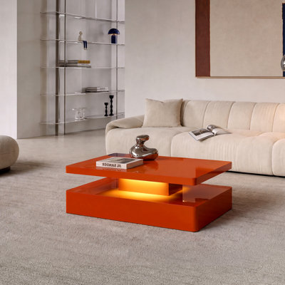 Abdulmalek Single High Glossy LED Coffee Table With Storage, Orange