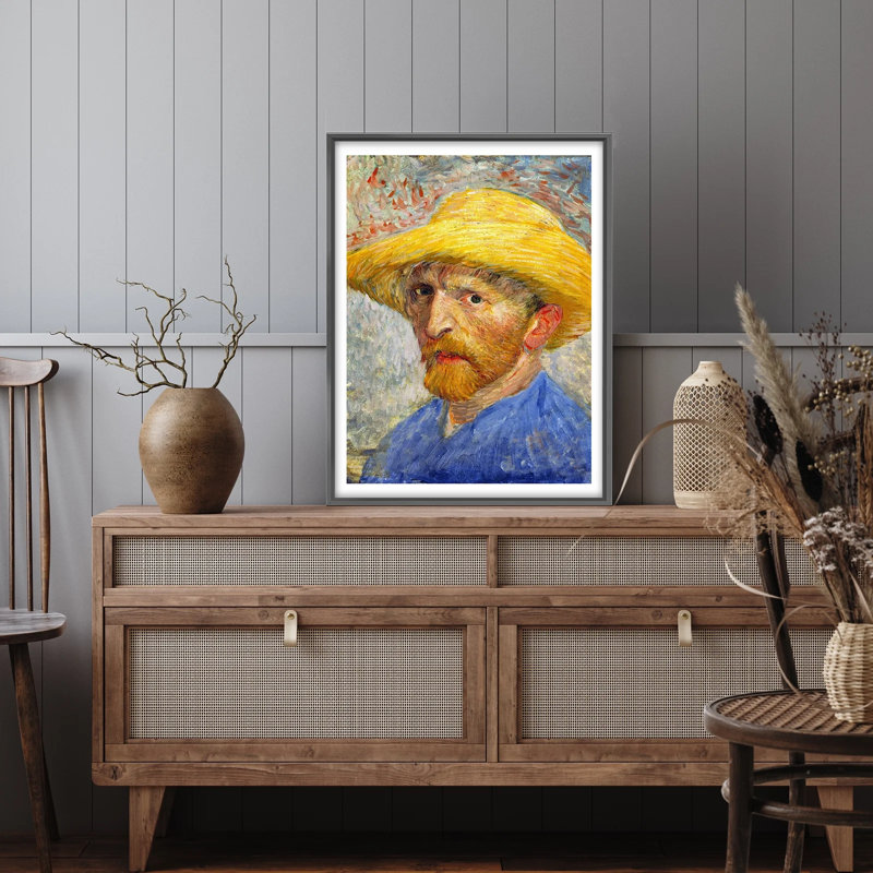  Iconic Van Gogh Self-Portrait, Framed Canvas Wall Art for Living Room, Black Metal Framed, 24" H x 16" W
