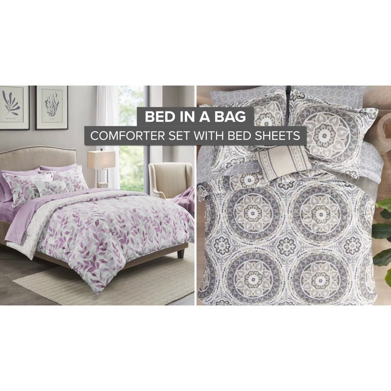 Twin Gray Microfiber Floral Bed in a Bag Set