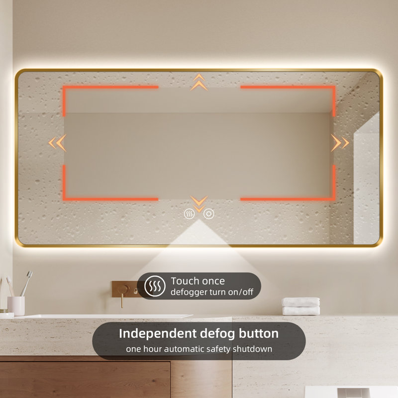 Backlit LED Bathroom Vanity Mirror, 36” x 60”, Gold
