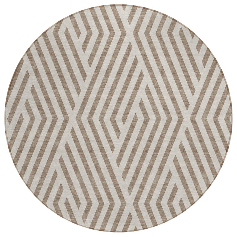 Tapis d'intérieur rond antidérapant rond 8 'taupe et ivoire
