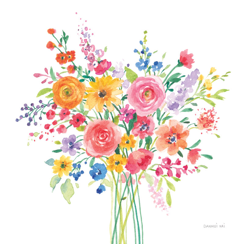 «Sunshine Flowers» par Danhui Nai - impression, H 12 po x l 12 po, Noir, Toile avec cadre