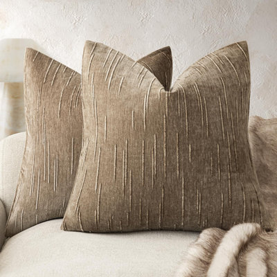 Paquet de 2 housses de coussin décoratives en chenille texturée Slubby Housse de coussin décorative carrée Cozy Neutral