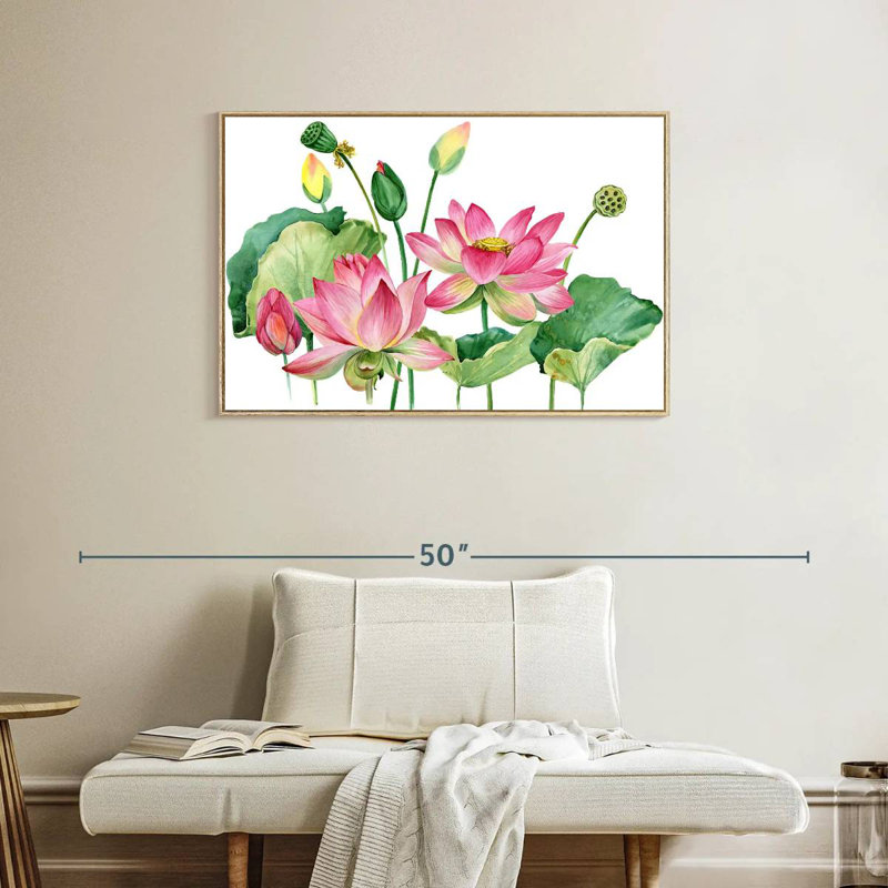 Grappe de lotus rose, Cadre flottant en bois naturel, 37 po x 25 po