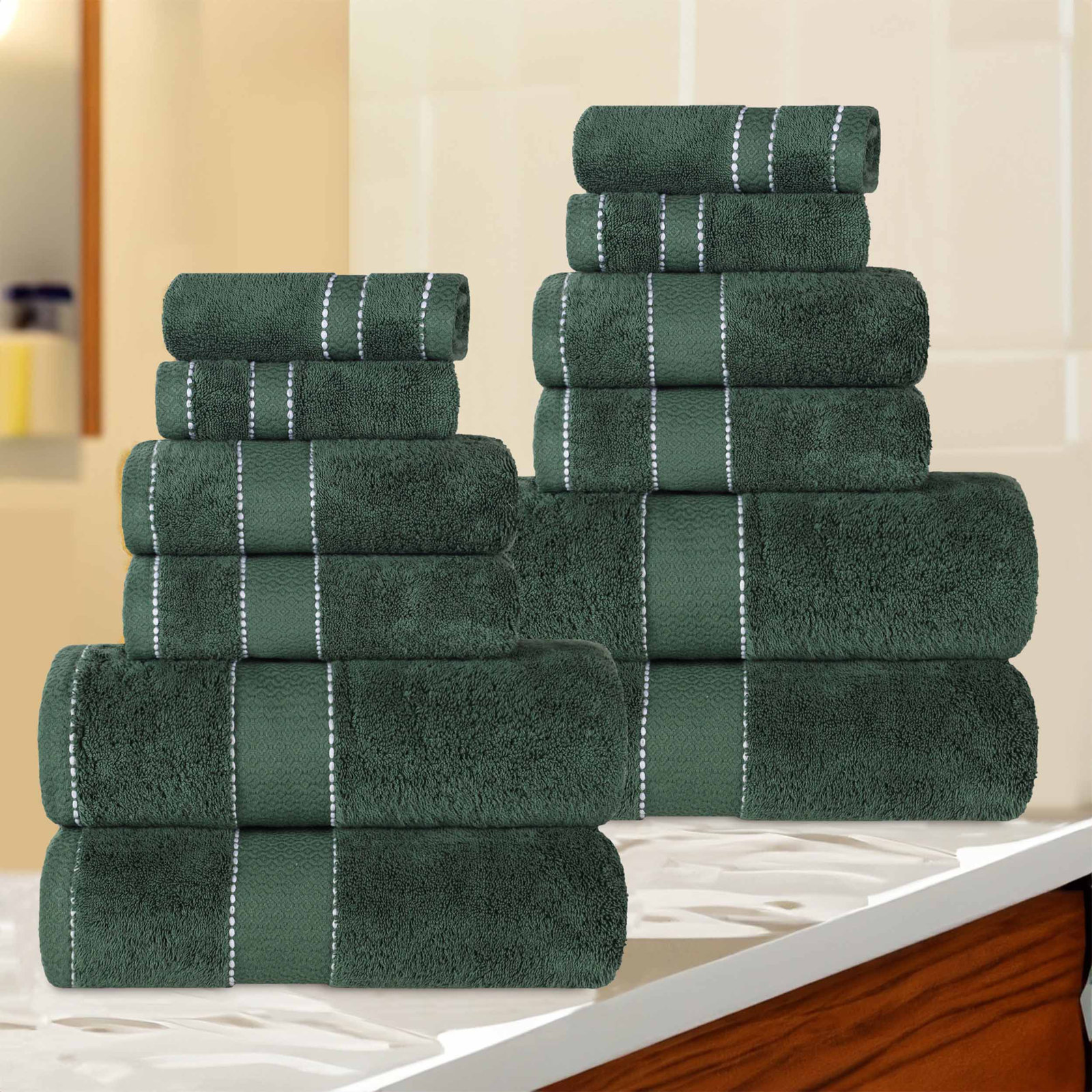 Niles 9-Piece Giza Cotton Towel Set, Forest Green
