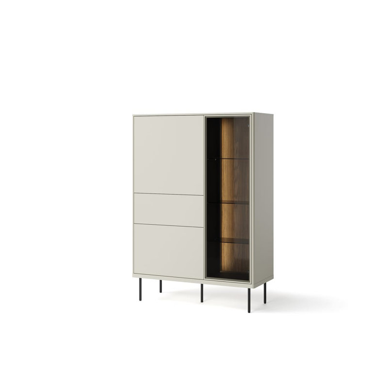 Besseris 1 Display Cabinet in Cashmere & Dark Oak - Elegant Storage with LED Lighting