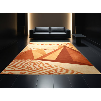 Tapis géométrique beige lavable à la machine Oweda