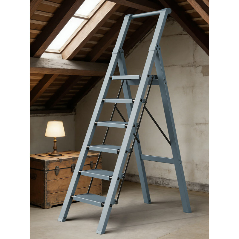Échelle à 6 marches, tabouret pliant en aluminium léger avec poignée, capacité de 330 lb, pédales antidérapantes pour la maison, le bureau, la cuisine et la bibliothèque