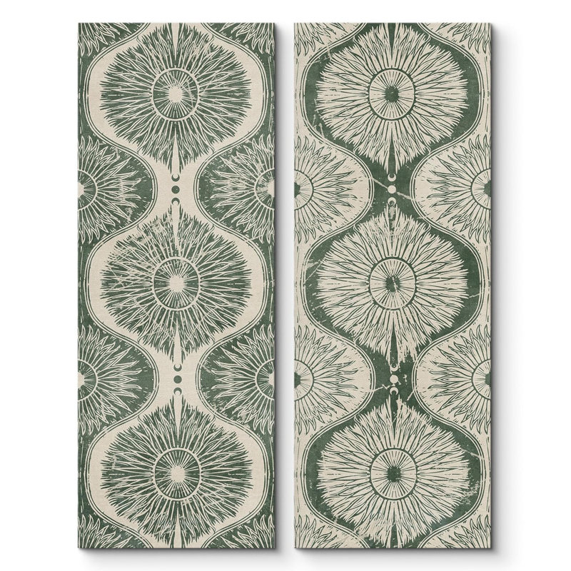 Motif géométrique de plante géométrique verte sur toile 2 pièces