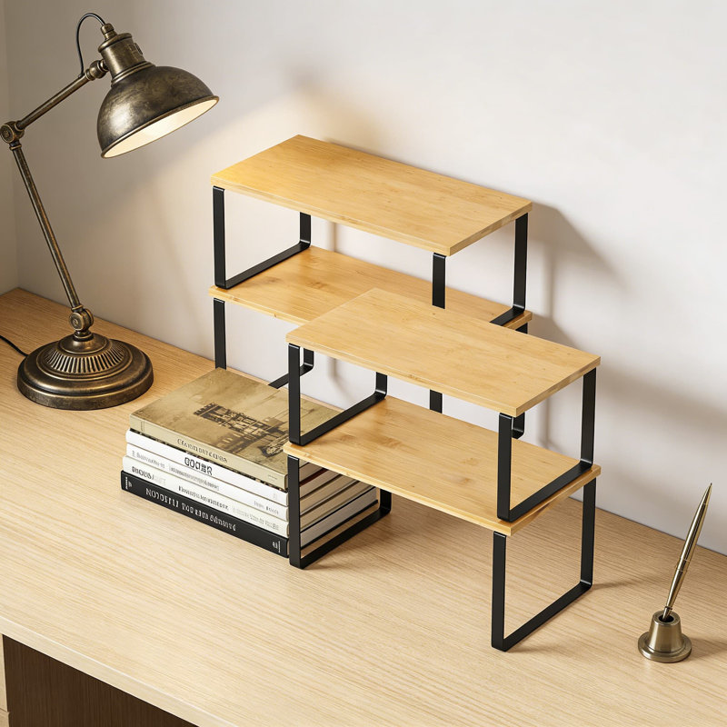 Ensemble de tablettes de rangement empilables et extensibles, support de rangement en bois et métal pour comptoir, garde-manger et armoire, conception peu encombrante pour les épices et les canettes