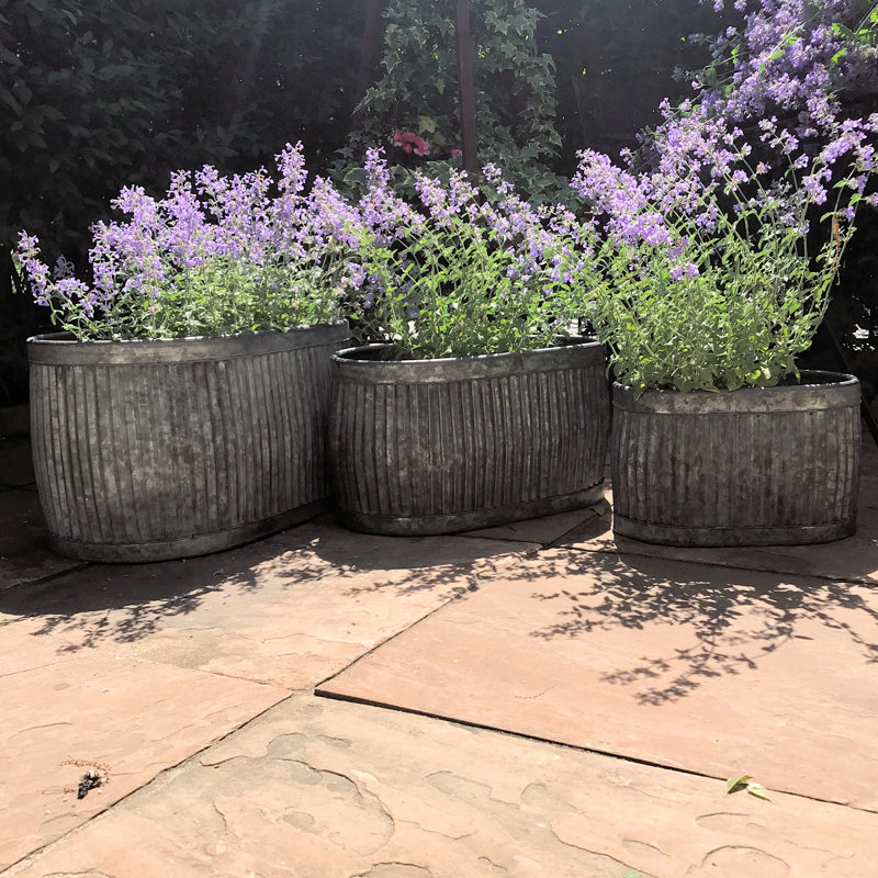 Large Distressed And Ribbed Flower Pot Planter Large Distressed And Ribbed Flower Pot Planter