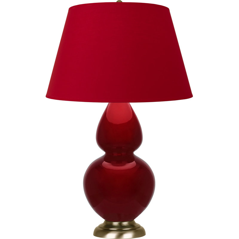 Lampe de table double gourde en céramique, Sangria glacé / laiton, Blanc cassé, Laiton