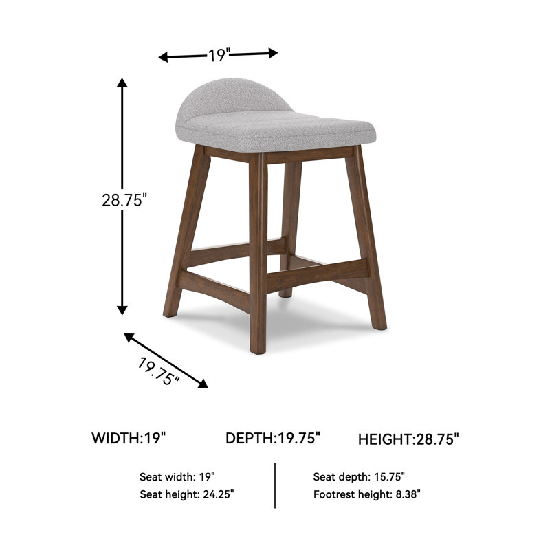 Munana Upholstered Counter Stool with Solid Wood Frame, Light Gray