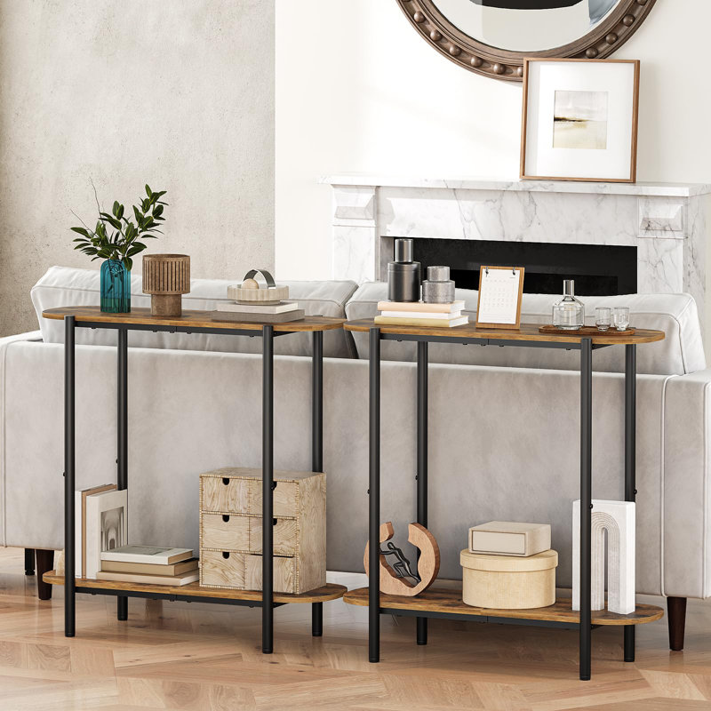 2-Tier Small Entryway Table, 29.5" Thin Sofa Table With Storage, Behind Couch Table, Display Table,Rustic Brown And Black